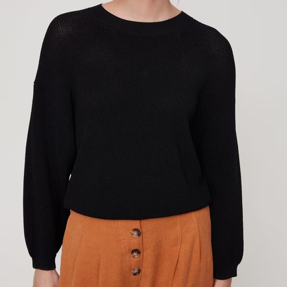 Wilfred / Aritzia. Livvie Crewneck Ribbed Sweater. Black. Size Medium. - Picture 3 of 12